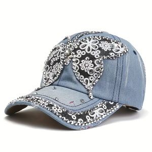 Bling Rhinestone Decor Butterfly Graphic Sports Baseball Cap